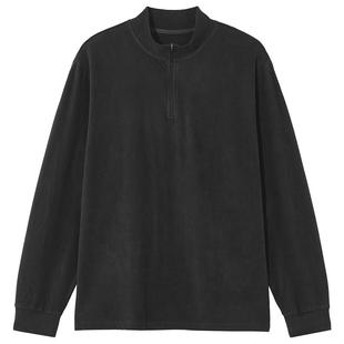 热风2025年冬季新款男士基本半拉链纯色长T简约百搭软糯亲肤