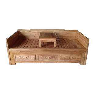 全实木推拉罗汉床老榆木可伸缩小户型沙发仿古禅意隼卯可定制