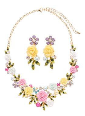 夏日夸张彩色花朵珍珠项链
