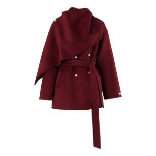 MD依诺【圣诞宾果】2025冬季款休闲时尚系带保暖气质长袖羊毛外套