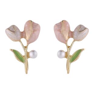 小众设计感耳饰粉色郁金香耳钉复古轻奢耳钉耳环蚊香盘无耳洞耳夹