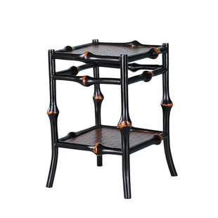 筇竹小花台茶台大漆双层置物花架禅意茶室茶棚壶架桌面陈设竹摆件