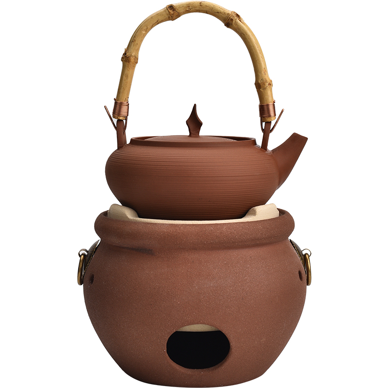 陶迷复古粗陶炭炉围炉煮茶器具全套跳盖壶侧把壶户外明火温茶炉