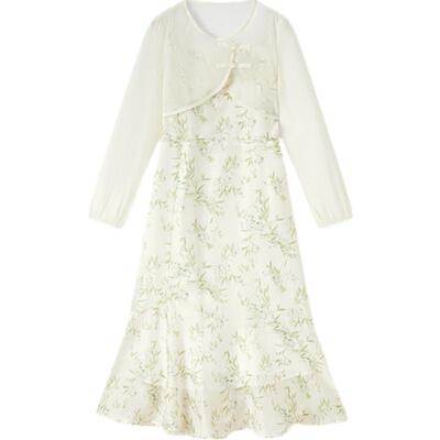 森马观园吉联名套装女荷叶边吊带裙短款罩衫2024新款夏两件套国风