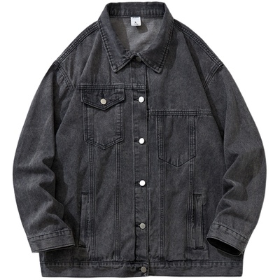 不对称工装牛仔夹克胖子春秋宽松