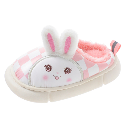 儿童棉拖鞋冬秋款男童女童室内皮面防水防滑卡通女宝宝家居毛绒鞋