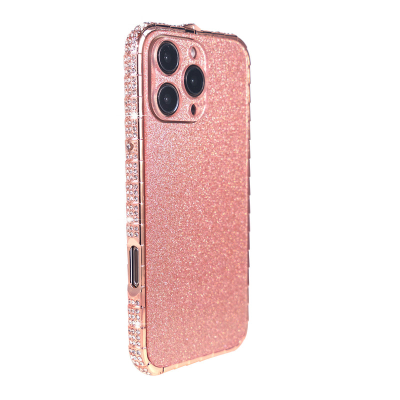 适用于iphone16pro手机壳蛇扣闪粉水钻镶钻金属边框苹果16promax手机保护套钻壳潮女轻奢钻框时尚银色黑色粉