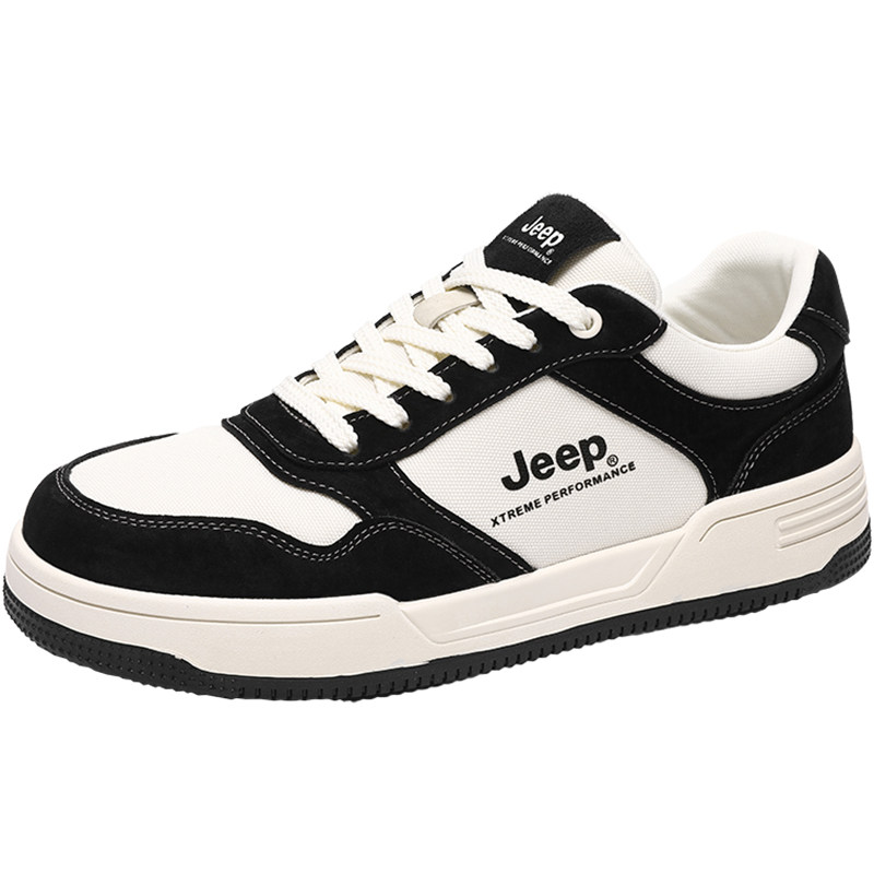 jeep黑白拼色板鞋夏帆布运动潮鞋