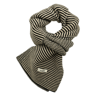 黑白条纹针织小围巾女秋冬款韩系氛围感撞色围脖保暖防寒百搭披肩