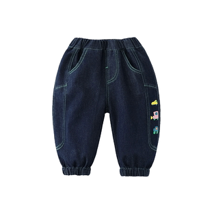 [防褪色]齐齐熊男童牛仔裤春季儿童休闲裤宝宝束脚裤子春秋款小童