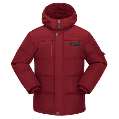 高档冬中老年男老人大红色外套