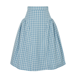 原创设计夏季镶钻格子立体剪裁拼接大摆伞裙A字半身裙女通勤百搭