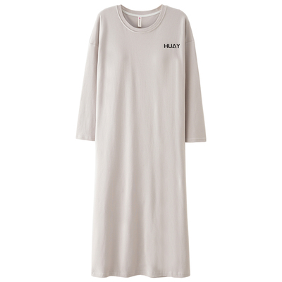 【到脚踝，带胸垫】纯棉长袖睡裙