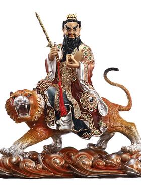纯铜彩绘骑虎张天师神像佛堂摆件
