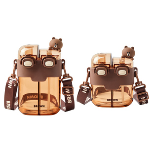 LINE FRIENDS直饮儿童水杯杯子新款女夏天便携式分仓双饮吸管杯子