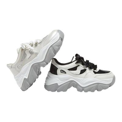 SKAP泡泡墩圣伽步女鞋2026春季新款透气增高复古网面老爹女运动鞋