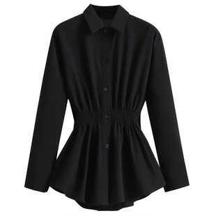 2026春夏季新款时尚百搭温柔风收腰衬衫女加大码收腰显瘦长袖上衣