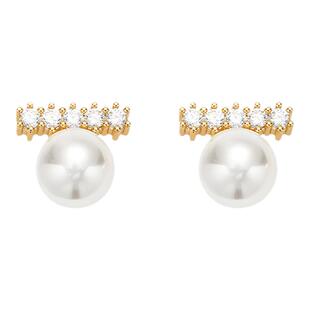 EVESENSE高级感镶钻平衡木珍珠耳钉简约气质925银针百搭轻奢耳环