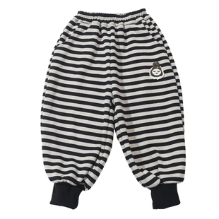 女童加绒裤子秋冬季外穿儿童休闲裤女宝宝一体绒加厚条纹束脚卫裤