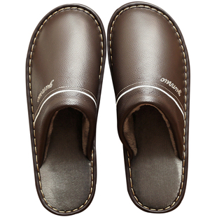 冬季蝴蝶结真皮保暖棉拖鞋男女情侣居家用室内防滑软牛筋厚底托鞋