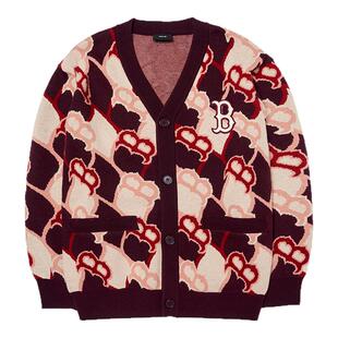 MLB官方 男女情侣针织开衫菱格纹复古老花休闲外套潮春夏季 KCY02