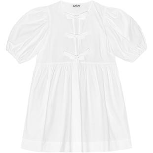 GANNI女装 白色系带棉质泡泡袖短裙连衣裙 F9170151