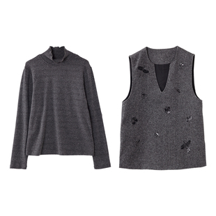 宝诗黎两件套打底亮片马甲2026春季韩系时尚气质简约百搭休闲上衣