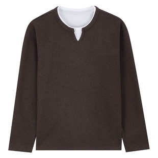 Mind Bridge【绵羊毛】男士厚款休闲卫衣2025年冬季假两件长袖T恤