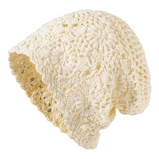 波西米亚风镂空针织帽子女2025新款夏季编织冷帽大头围堆堆包头帽