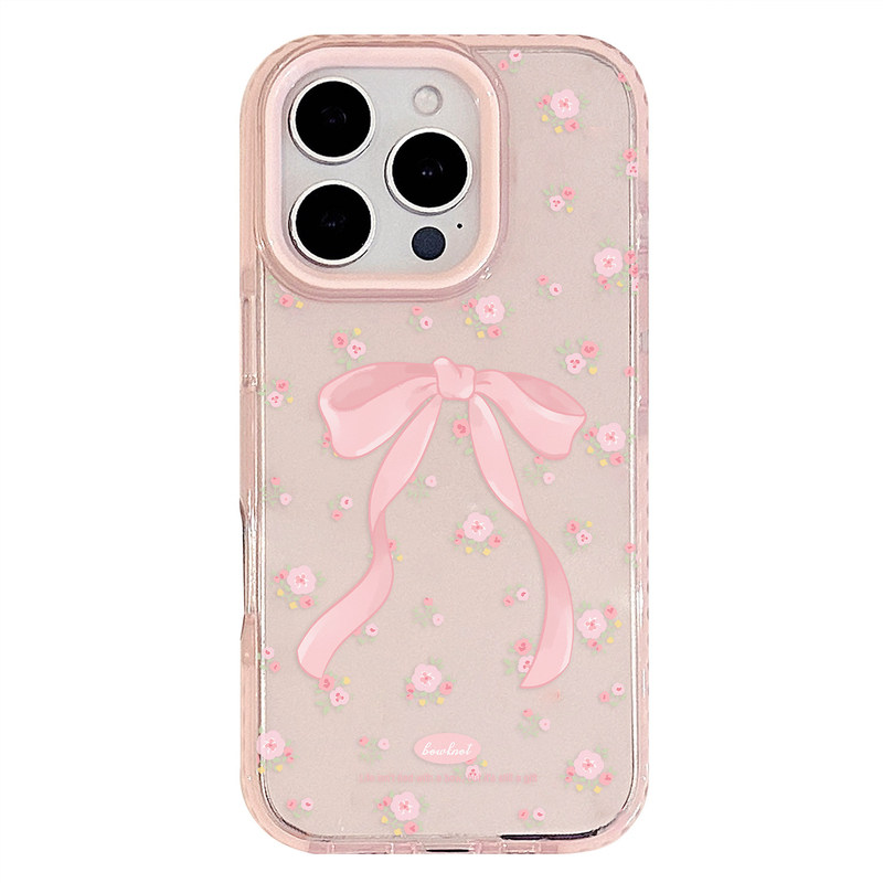 ins风小清新碎花粉色蝴蝶结适用iphone16promax手机壳苹果18pro透明14硅胶防摔13少女款12/17pro软套15高级感