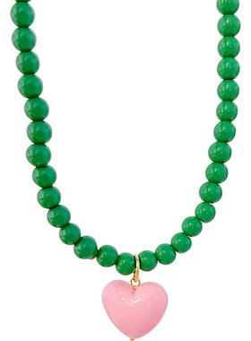 彩色串珠爱心项链女夏季ins