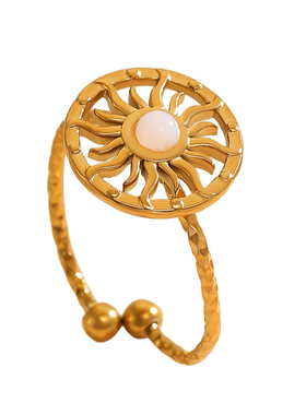 复古个性开口钛钢设计太阳花戒指