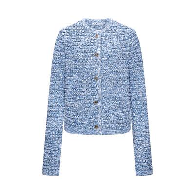 LILY通勤短款小香风肌理圆领开衫