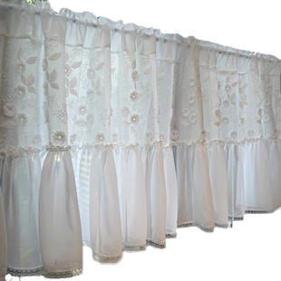 法式立体刺绣门帘半帘窗帘短款帘美式隔断帘厨房窗户柜子屏风遮挡