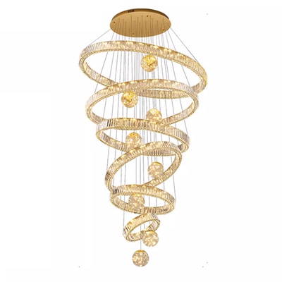 别墅挑空客厅吊灯轻奢高档楼中楼跃层挑高水晶灯复式楼中空大吊灯