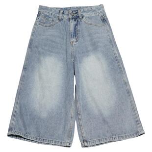 STILLYOU潮流设计显瘦做旧阔腿水洗牛仔裤七分裤女宽松小个子裤子