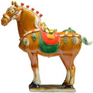 老师作品唐三彩五花马唐马摆件新中式家居装饰工艺品陶瓷商务礼品