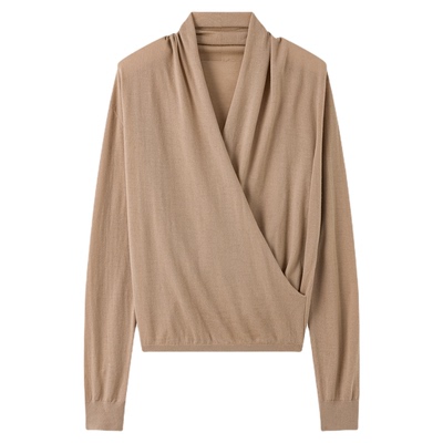 春款法式V领100精纺羊毛针织衫