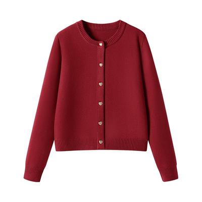 班尼路S&K系列新年红色小香风针织开衫外套春秋新款百搭短款毛衣N