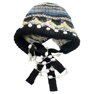 费尔岛复古针织包头帽子女款2025新款冬显脸小保暖防寒护耳毛线帽