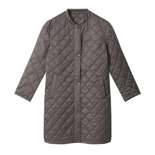 23区日系春季通勤直筒小立领菱形格切线中长厚风衣夹袄商场同款