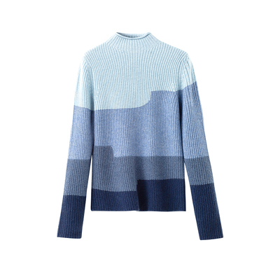 日神时尚拼色加厚半高领羊绒衫