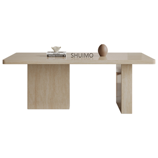 德利丰法式复古洞石岩板餐桌椅组合现代家用设计师样板房中古餐桌