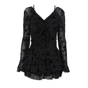 泳衣女连体黑色性感蕾丝显瘦长袖带罩衫绝美感纯欲泡温泉大码泳装