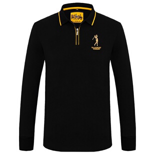 半拉链T恤男士长袖翻领POLO衫 秋季纯棉体恤高尔夫男装高档上衣服