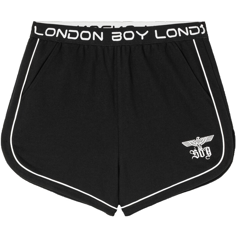 BOYLONDON夏季女士短裤腰间字母印花黑色运动休闲裤W13002