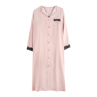 轩靓睡裙女士春秋季冰丝绸长袖睡衣蕾丝性感四季仿真丝宽松连衣裙