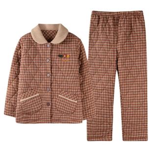 猫人睡衣女士冬季三层加厚加绒纯棉夹棉秋冬款梭织保暖家居服