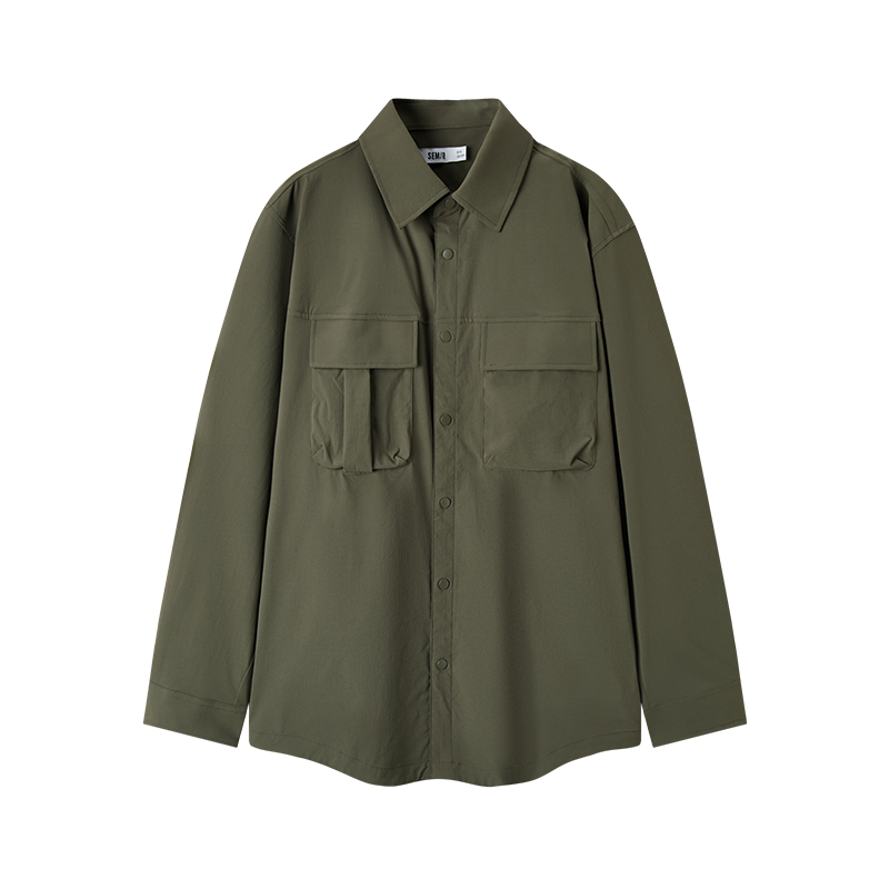 森马工装长袖衬衫2025秋款纯色翻领上衣宽松山系宽松外套男女同款