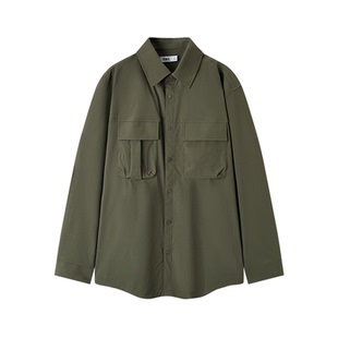 森马工装长袖衬衫2025秋款纯色翻领上衣宽松山系宽松外套男女同款